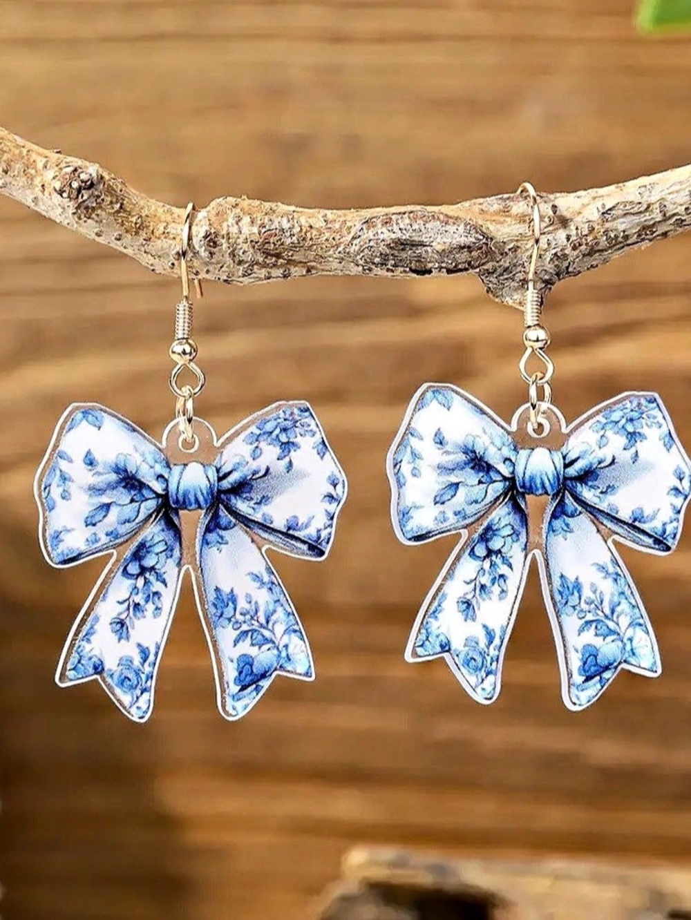 Blue & White Floral Bow Earrings
